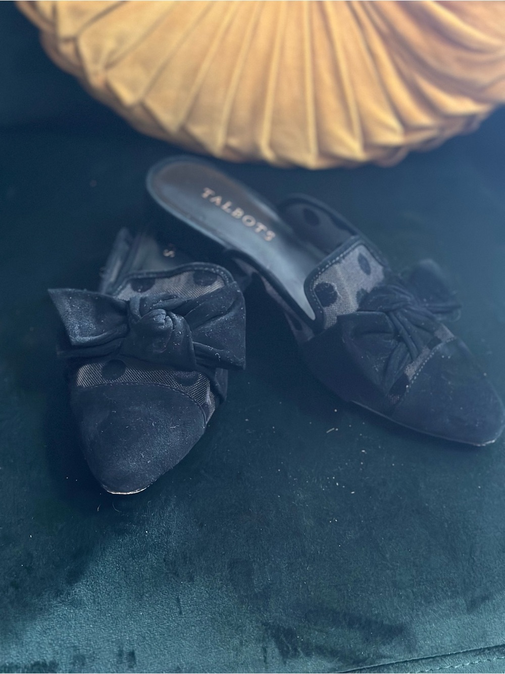 Talbots Black Suede Pointed-Toe Bow Mules